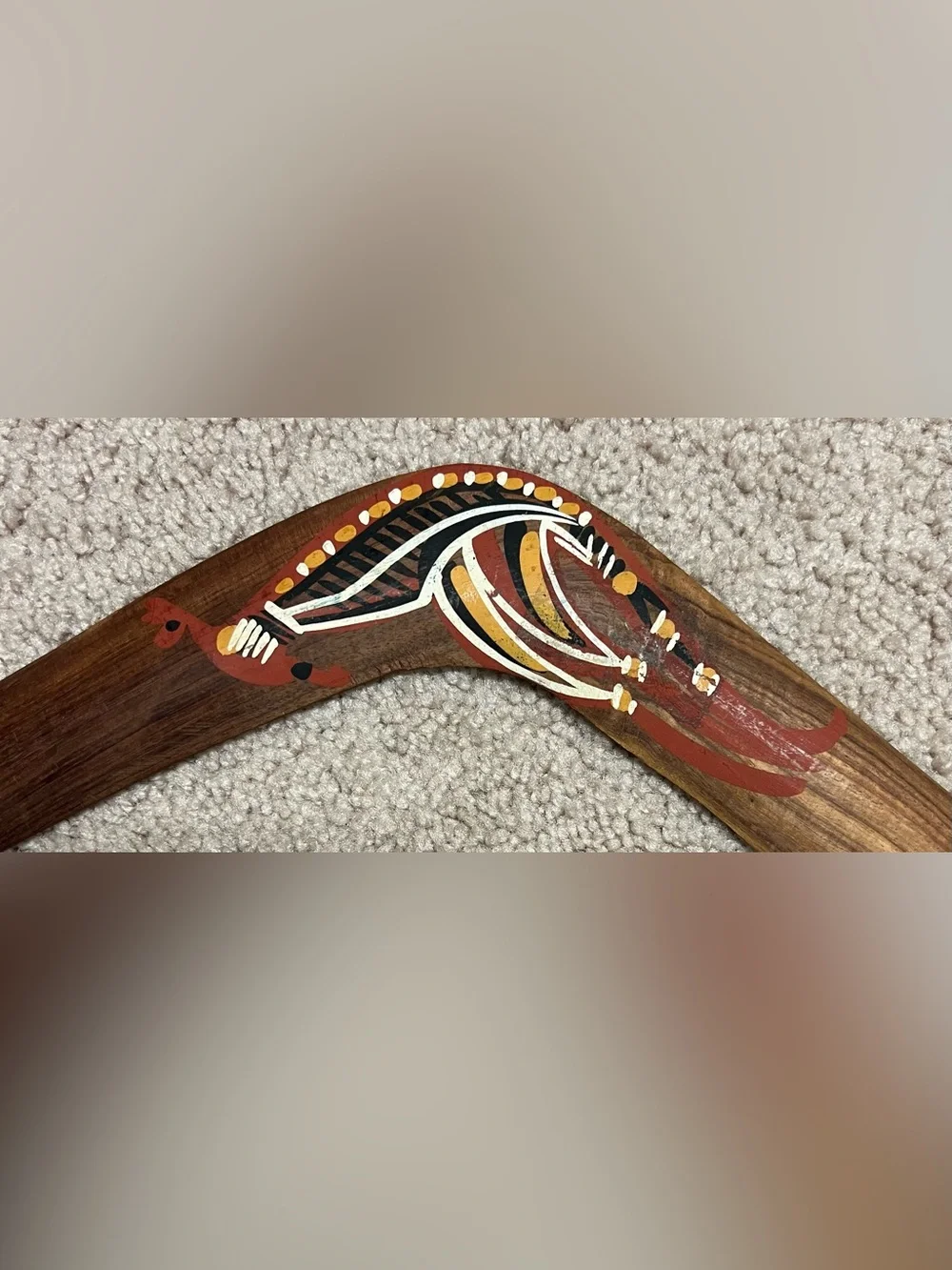 Vintage Queensland Aboriginal Creations Wooden Boomerang Hand-Painted Kangaroo